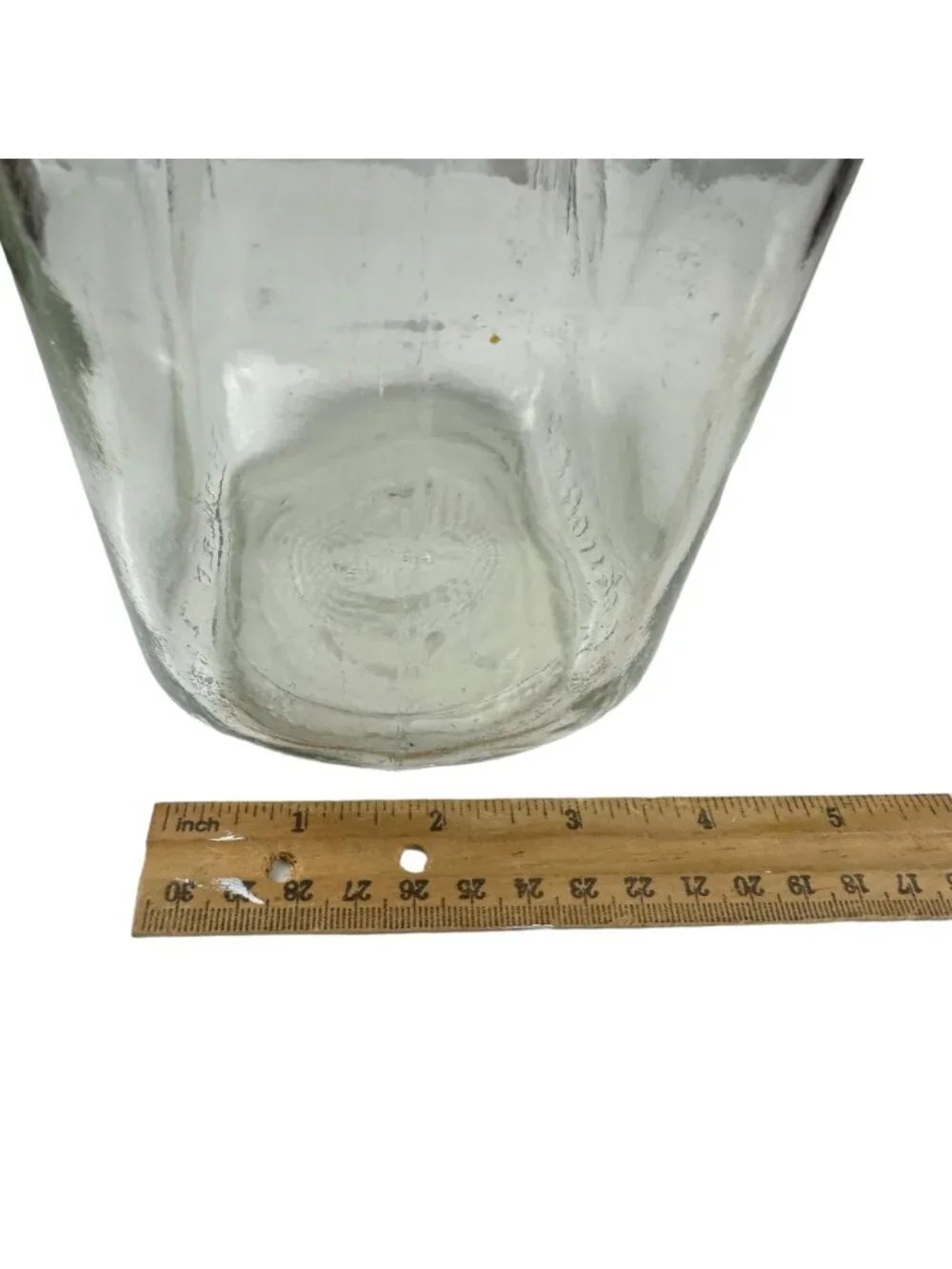 Vintage Glass Milk Bottle With Red Handle - Embossed Script Design - 10 Inches T
